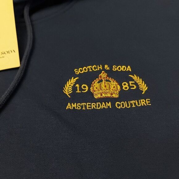 Scotch & Soda Embroidered Graphic Relaxed Fit Fleece Hoodie Blue Men's Size L - Picture 2 of 5